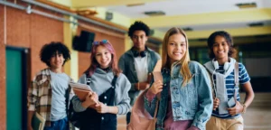 Happy teens at school